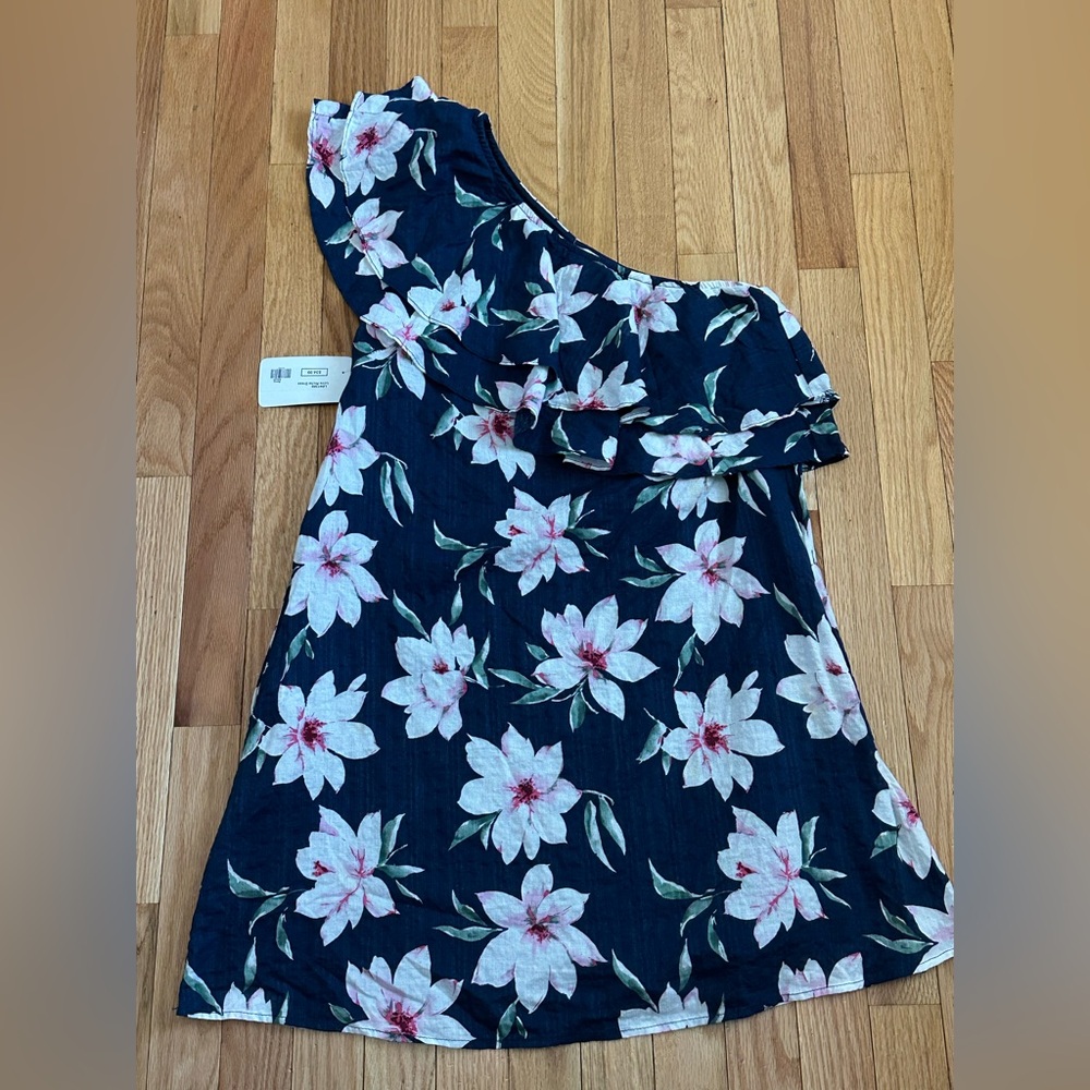 Love Riche Navy One-Shoulder Floral Ruffle Top - Picture 2 of 5